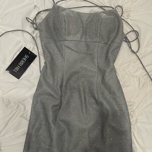 Sherri Hill Silver Strapless Dress